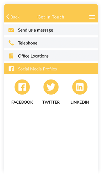 Example of the social media feature on a mobile phone.
